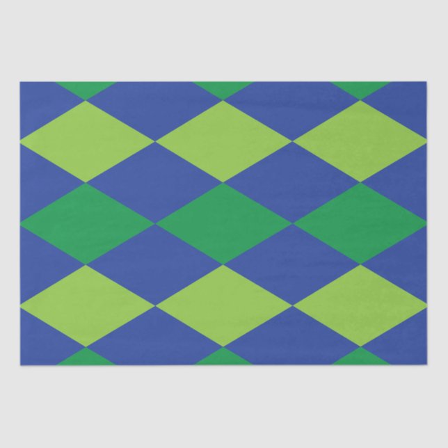 Green Lime Green Diamond Chequered Pattern Tissue Paper (Front)