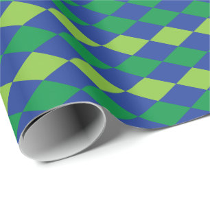 Green Lime Green Diamond Chequered Pattern Wrapping Paper