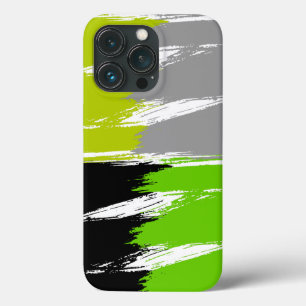 Green Lime Grey Black White Brush Stroke Paint iPhone 13 Pro Case