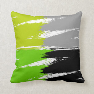 Green Lime Grey Black White Brush Stroke Paint Cushion
