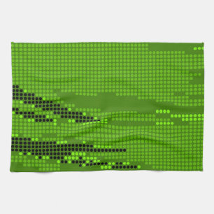 GREEN LIME NEON RETRO DOTS ART TEA TOWEL