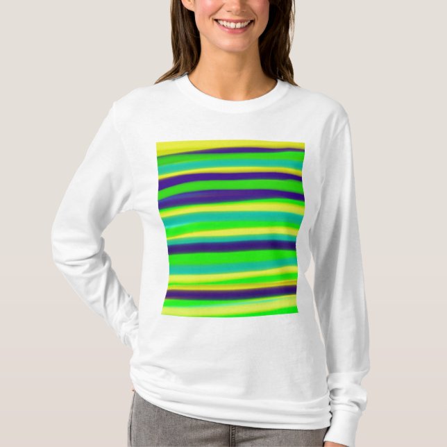 Green Lime Striped Abstract Art T-Shirt (Front)