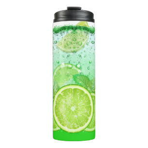 Green Lime Summer Drink With Ice Cubes Thermal Tumbler