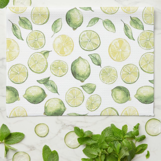 Green Limes Leaves Fruit Tea Towel (Folded)
