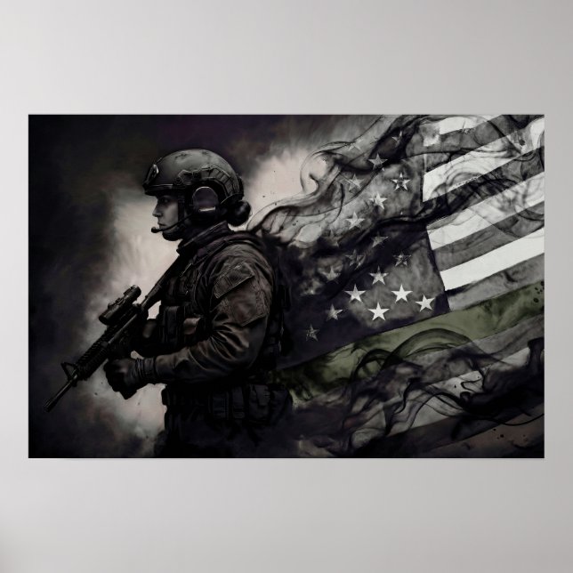 Green Line American Flag Military Female Tribute Poster (Front)