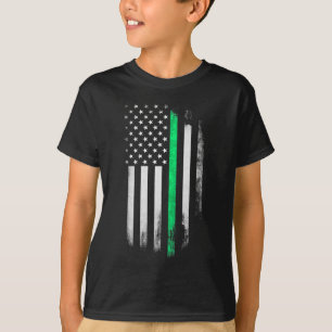 Green Line American Flag St Patrick's Day T-Shirt