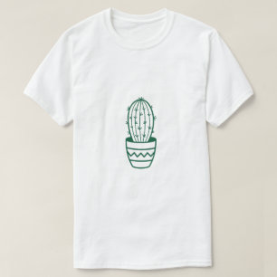 Green Line Art Cactus Graphic White T-Shirt