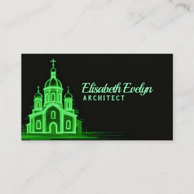 Green Line Art Church on Black Business Card (Front)