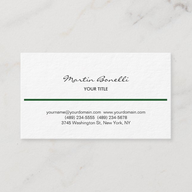 Green Line Black White Handwriting Business Card (Front)
