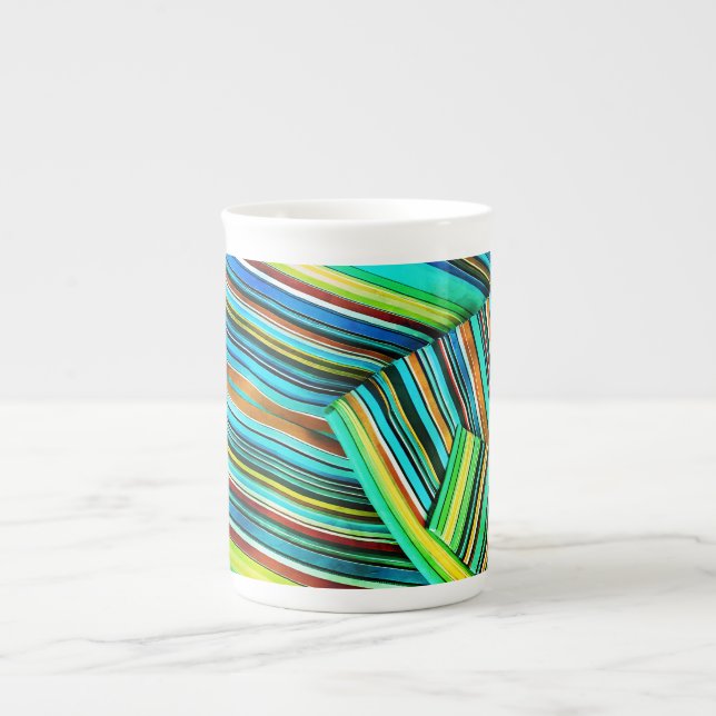 Green Line Illusion Design Bone China Mug (Front)