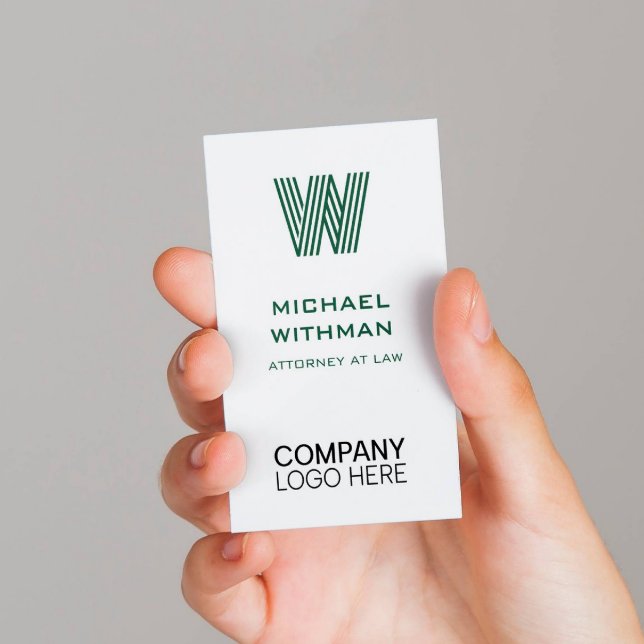 GREEN LINE MONOGRAM CORPORATE LOGO QR CODE BUSINESS CARD (Creator Uploaded)