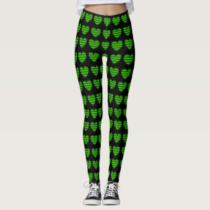 Green Lined Hearts Leggings