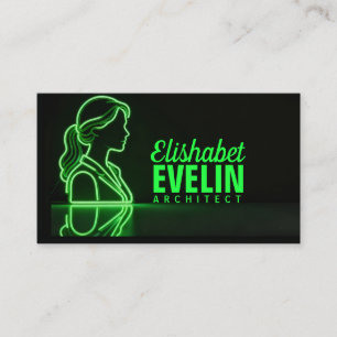 Green-Lined Profile: Reflective Elegance on Dark  Business Card