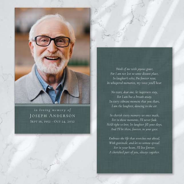 Green Linen Photo Funeral Prayer Card (Creator Uploaded)
