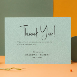 Green linen Simple Script Welcome Thank You Card