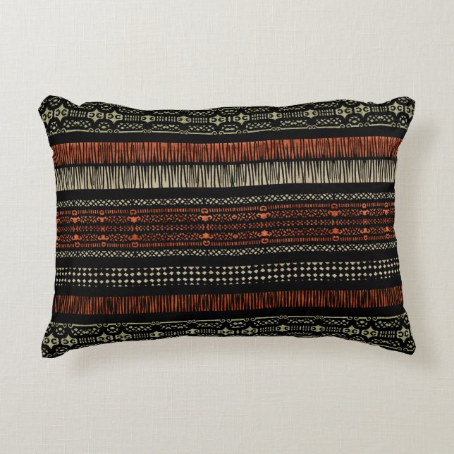 Green Linen Tribal Pattern   Decorative Cushion (Front)