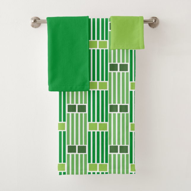 Green Lines and Boxes  Bath Towel Set (Insitu)