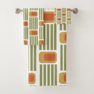Green Lines and Boxes Bath Towel Set