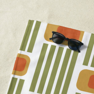 Green Lines and Boxes  Beach Towel