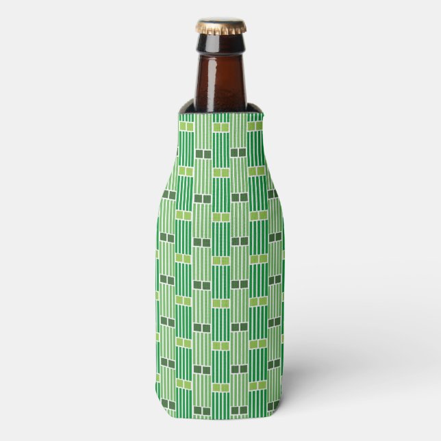 Green Lines and Boxes  Bottle Cooler (Bottle Front)