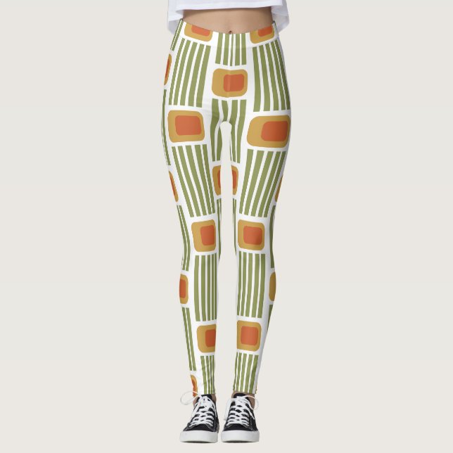 Green Lines and Boxes  Leggings (Front)