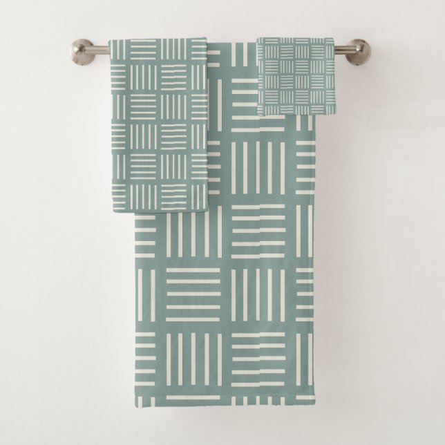 Green Lines Squared  Bath Towel Set (Insitu)