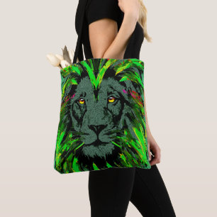 Green Lion Head - Lion Face Portrait Drawing Tote Bag