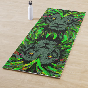 Green Lion Head - Lion Face Portrait Drawing Yoga Mat