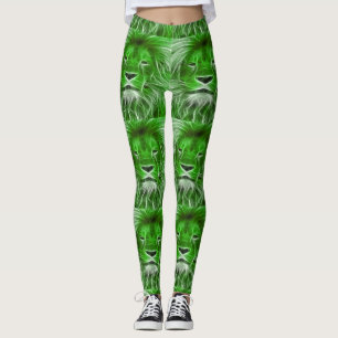 Green Lion Head Print Leggings
