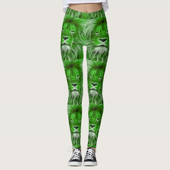 Green Lion Head Print Leggings (Front)