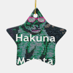 Green Lion with Pink Glasses "Hakuna Matata" Art Ceramic Tree Decoration