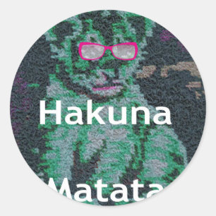 Green Lion with Pink Glasses "Hakuna Matata" Art Classic Round Sticker