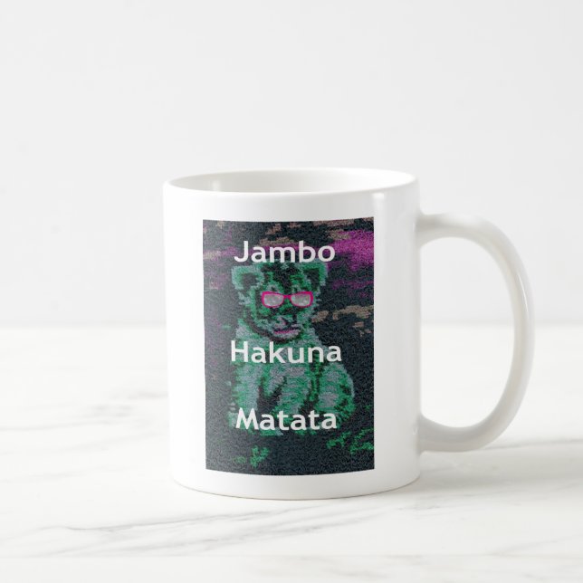 Green Lion with Pink Glasses "Hakuna Matata" Art   Coffee Mug (Right)