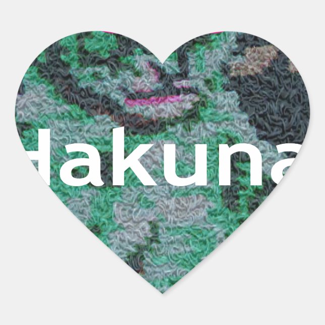 Green Lion with Pink Glasses "Hakuna Matata" Art   Heart Sticker (Front)