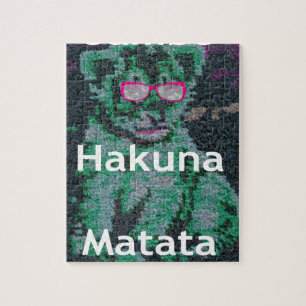 Green Lion with Pink Glasses "Hakuna Matata" Art Jigsaw Puzzle