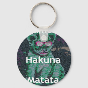Green Lion with Pink Glasses "Hakuna Matata" Art   Key Ring