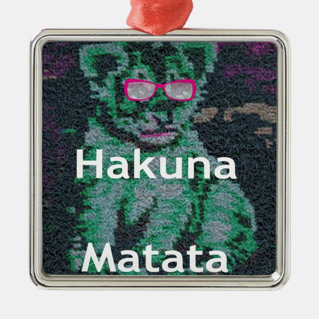 Green Lion with Pink Glasses "Hakuna Matata" Art   Metal Tree Decoration (Front)