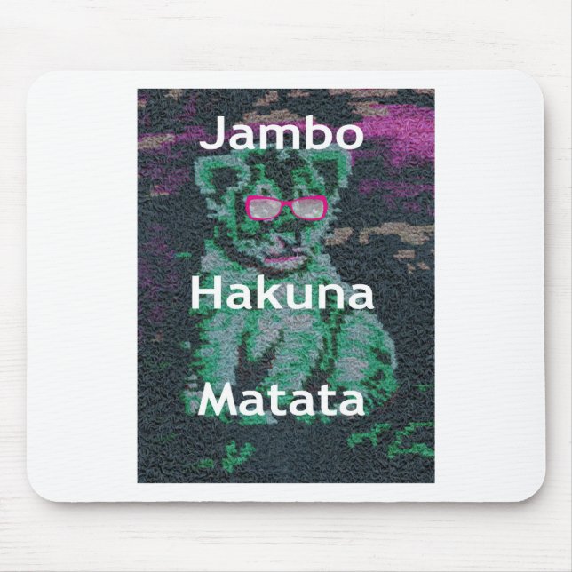 Green Lion with Pink Glasses "Hakuna Matata" Art   Mouse Mat (Front)