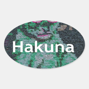 Green Lion with Pink Glasses "Hakuna Matata" Art   Oval Sticker