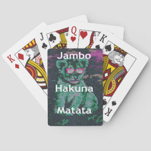 Green Lion with Pink Glasses "Hakuna Matata" Art   Playing Cards