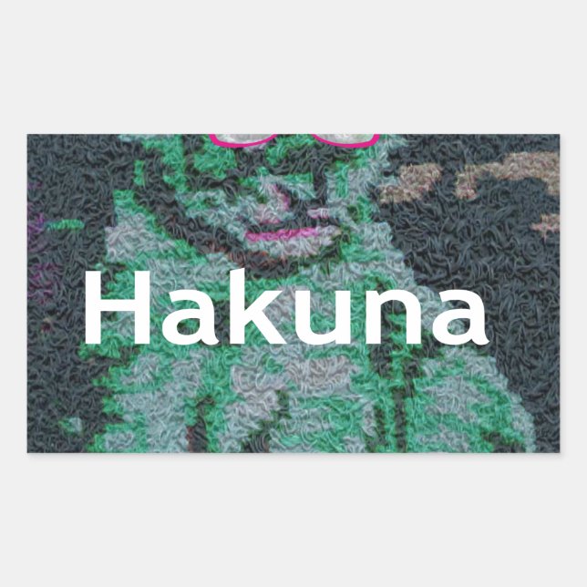 Green Lion with Pink Glasses "Hakuna Matata" Art   Rectangular Sticker (Front)
