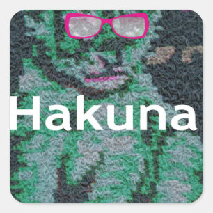 Green Lion with Pink Glasses "Hakuna Matata" Art Square Sticker
