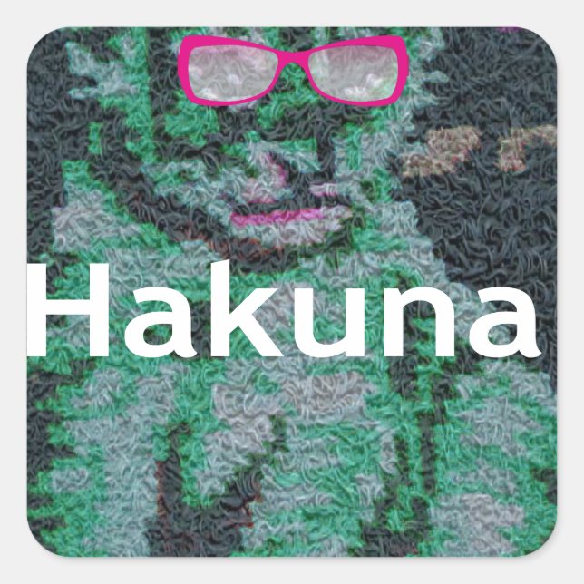 Green Lion with Pink Glasses "Hakuna Matata" Art   Square Sticker (Front)