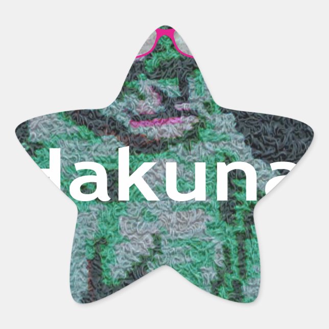 Green Lion with Pink Glasses "Hakuna Matata" Art   Star Sticker (Front)