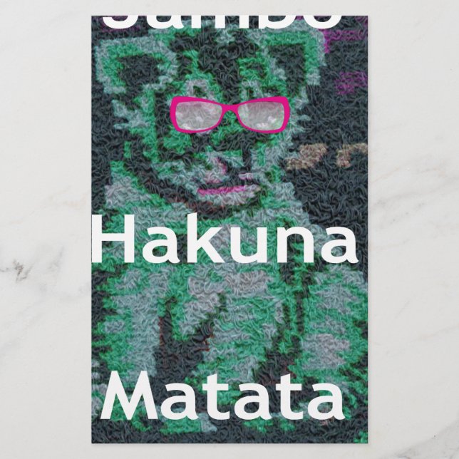 Green Lion with Pink Glasses "Hakuna Matata" Art   Stationery (Front)