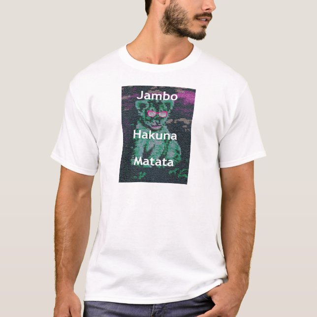 Green Lion with Pink Glasses "Hakuna Matata" Art   T-Shirt (Front)