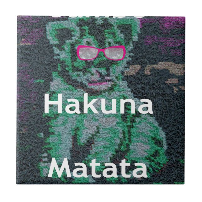 Green Lion with Pink Glasses "Hakuna Matata" Art   Tile (Front)