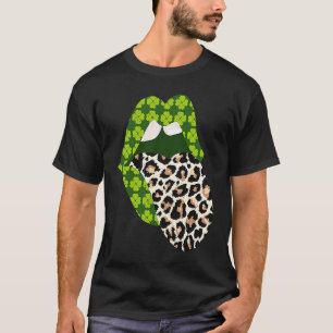 Green Lips Leopard Print Tongue Out St Patricks Da T-Shirt