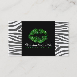 Green Lips Makeup Artis Modern Zebra Skin Business Card