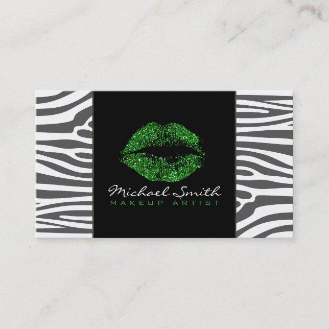 Green Lips Makeup Artis Modern Zebra Skin Business Card (Front)